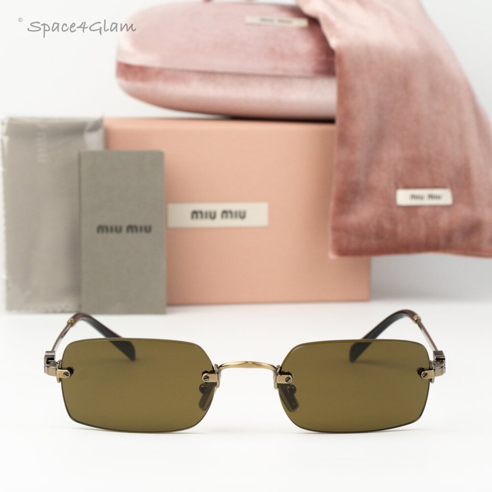 Miu Miu Men Sunglasses Old Gold Brown Rectangle MUB50S 26C09Z NEW AUTHENTIC
